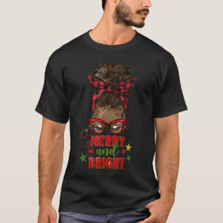 T-shirt Joyeux Et Lumineux Afro Messy Bun Femme Noire Leop
