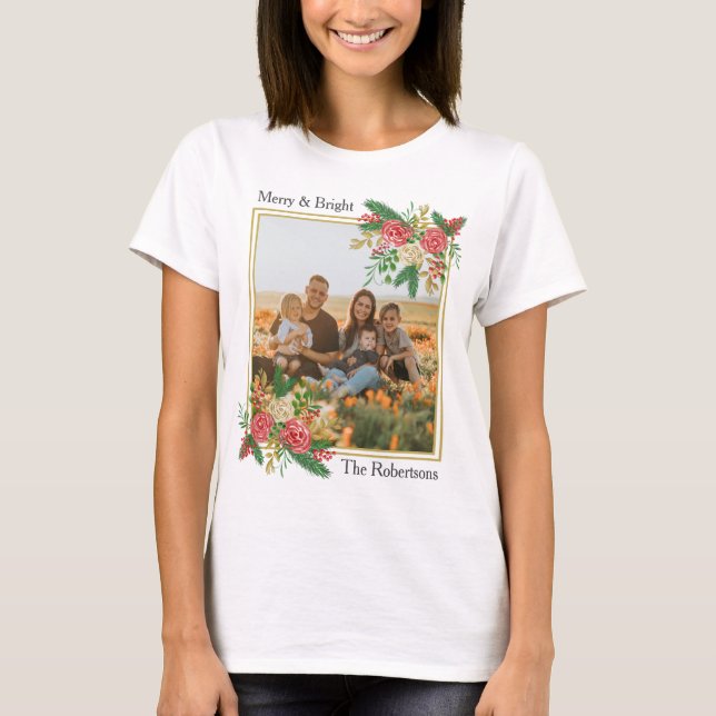 T-shirt Joyeux et lumineux aquarelle Roses vacances en fam (Devant)