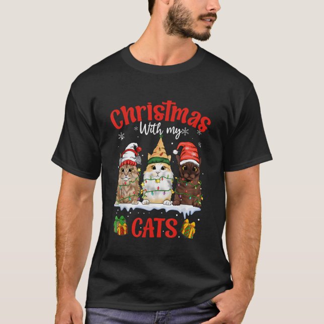 T-shirt Joyeux et lumineux avec les chats Noël avec mes ch (Devant)