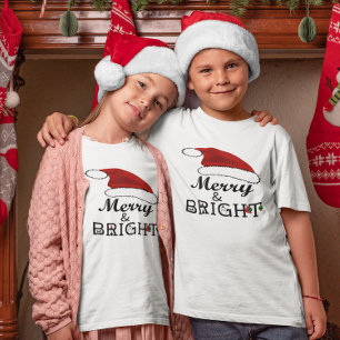 T-shirt Joyeux et lumineux avec Santa Hat Noël Enfants