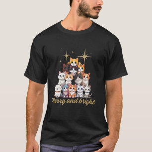 T-shirt Joyeux Et Lumineux Chat Arbre De Noël Filles Garço
