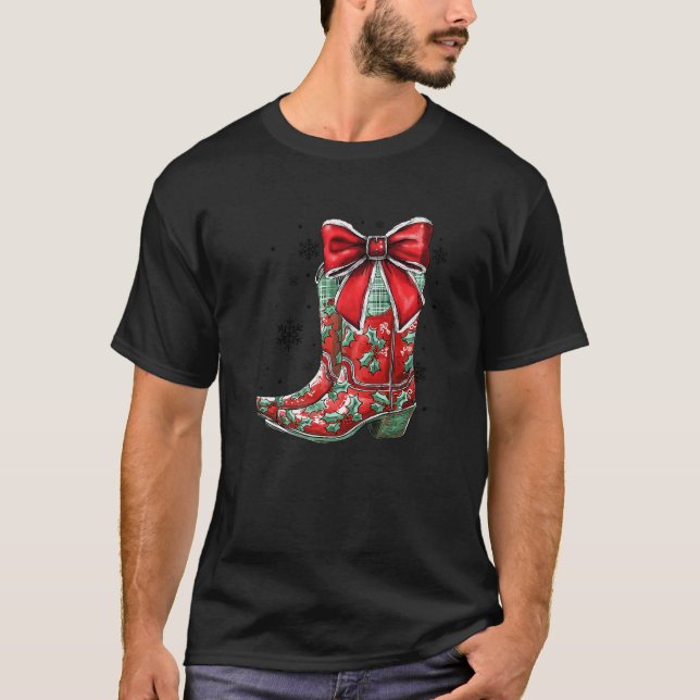 T-shirt Joyeux Et Lumineux Cowgirl Boot Christmas Western  (Devant)