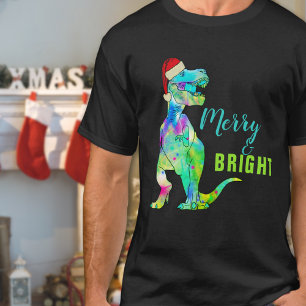 T-shirt Joyeux et Lumineux Drôle de Dinosaure de Noël