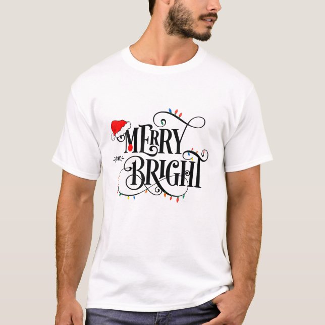 T-shirt Joyeux Et Lumineux Feux De Noël Famille Ho Hiver (Devant)