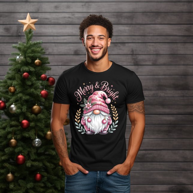T-shirt Joyeux et lumineux Gnome de Noël rose (Créateur téléchargé)