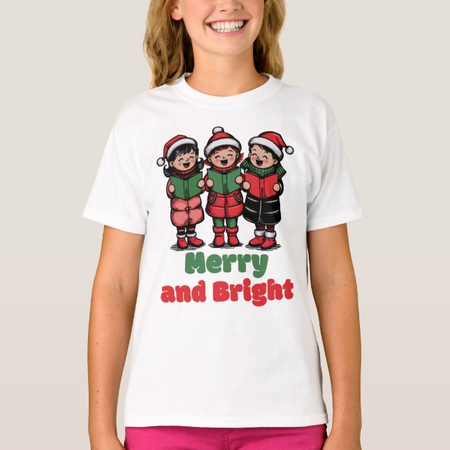 T-shirt Joyeux et lumineux, mignons enfants de Noël (Devant)