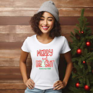T-shirt Joyeux et lumineux Noël Année Rouge et Vert