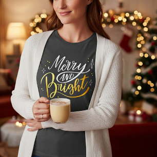 T-shirt Joyeux et lumineux Noël blanc et or