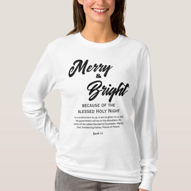 T-shirt Joyeux et lumineux Noël noir Script (Devant)