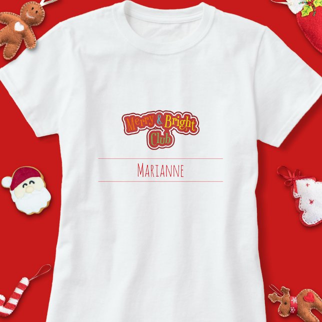 T-shirt Joyeux et lumineux pyjamas de Noël de famille du C (Merry & Bright Club T Shirt)