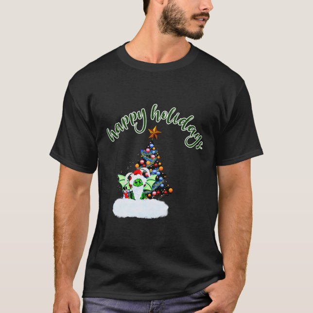 T-shirt Joyeux et Noël magique avec un Twist Dragon (Devant)