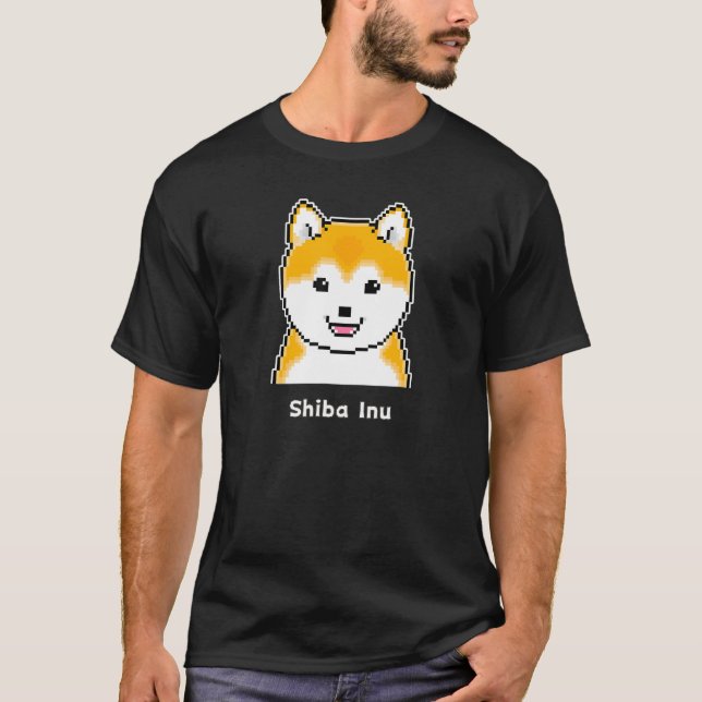 T-shirt Joyeux face ronde Shiba Inu Pixel Art (Devant)