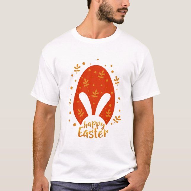 T-shirt Joyeux feuilles et oeuf de Pâques, mignon lapin de (Devant)