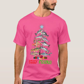 T-shirt Joyeux Fish Noël Drôle Lumières de Sapin de Noël P