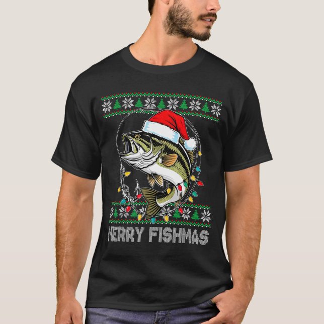 T-shirt Joyeux Fishmas Drôle B Pêche Noël Pour Femmes  (Devant)