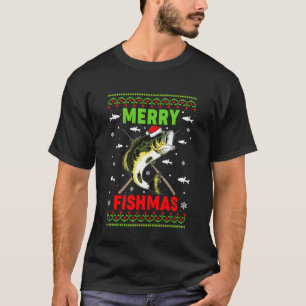 T-shirt Joyeux Fishmas Lumières Chapeau de Père Noël Poiss