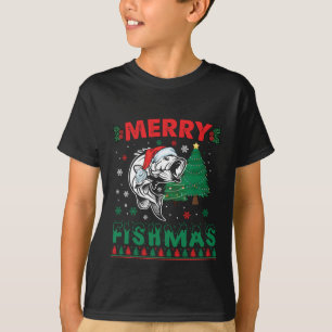 T-shirt Joyeux Fishmas Poisson Pêche Papa Pêcheur Noël