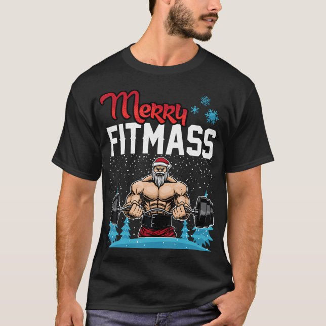 T-shirt Joyeux Fitmass Funny Père Noël Bodybuilder Fitness (Devant)