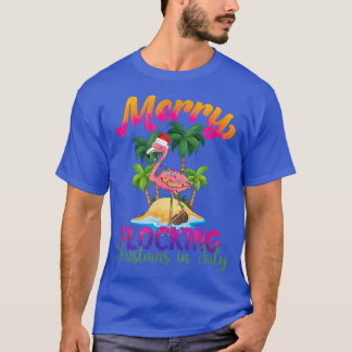T-shirt Joyeux Flamant rose de déblocage Santa Hat Tropica