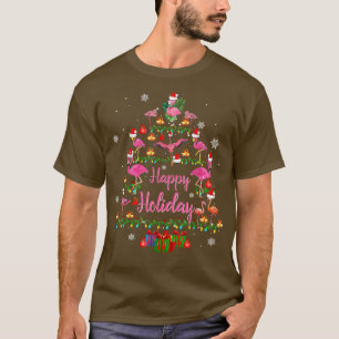T-shirt Joyeux Flamants roses amusants Noël Arbre Lumière