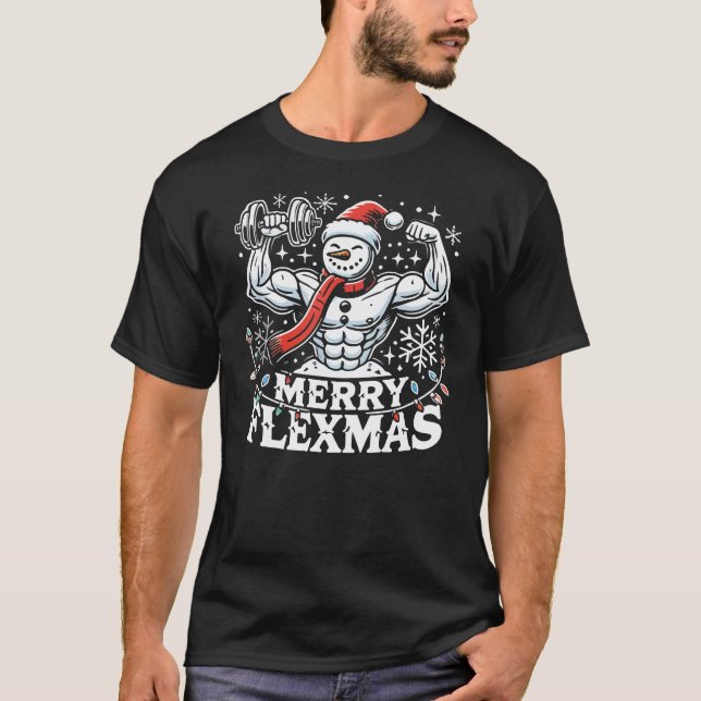 T-shirt Joyeux Flexmas - Snowman Flexting Gym de Noël (Devant)