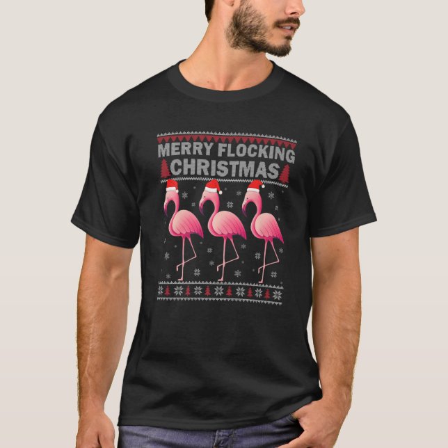 T-shirt Joyeux flocage de Noël Hommes Flamant rose de pyja (Devant)