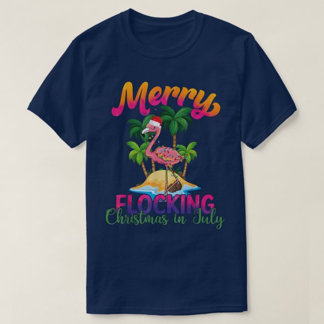 T-shirt Joyeux Flocage Noël En Juillet Flamant rose Natati (Design devant)