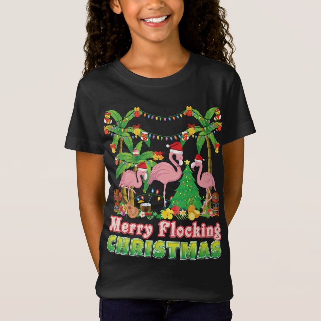 T-Shirt Joyeux Flocking Flamant rose de Noël Palm Ugly Swe (Devant)