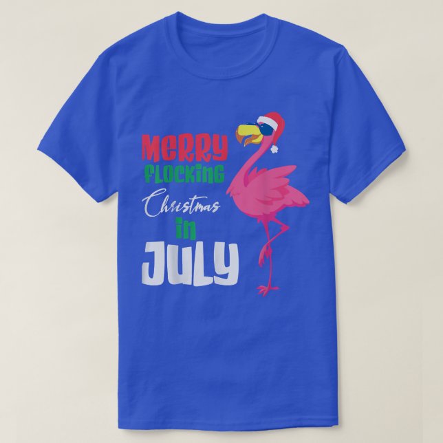 T-shirt Joyeux Flocking Noël En Juillet Flamant rose Cool (Design devant)