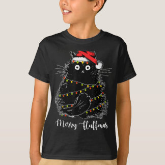 T-shirt Joyeux Fluffmas Chats Avec Santa Hat Fluffmas Lumi