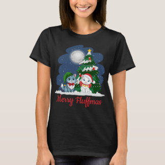 T-shirt Joyeux Fluffmas Cute Chat Noël