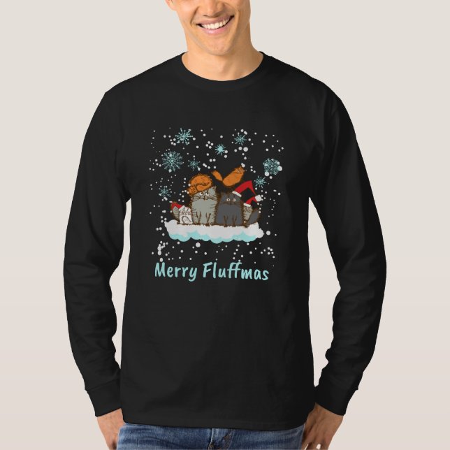 T-shirt Joyeux Fluffmas Noël Chat Noël présent (Devant)