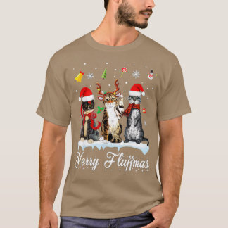 T-shirt Joyeux Fluffmas trois Chats Amoureux des chats de