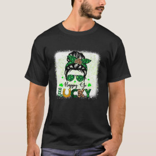 T-shirt Joyeux Go Lucky St Patrick's Day Messy Bun pour ga