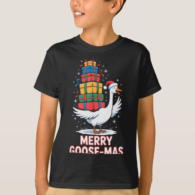 T-shirt Joyeux Goose-mas avec Xmas drôle d'oie de Noël  (Devant)