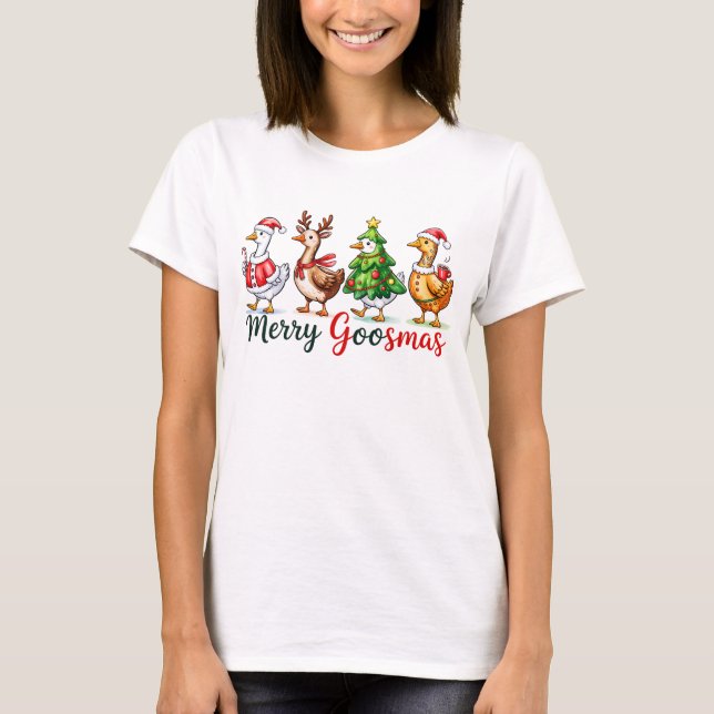 T-shirt Joyeux Goosmas Canards de Noël Mignons (Devant)