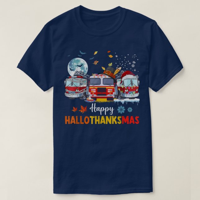 T-shirt Joyeux Hallothankmas Pompier Camion d'incendie Hal (Design devant)