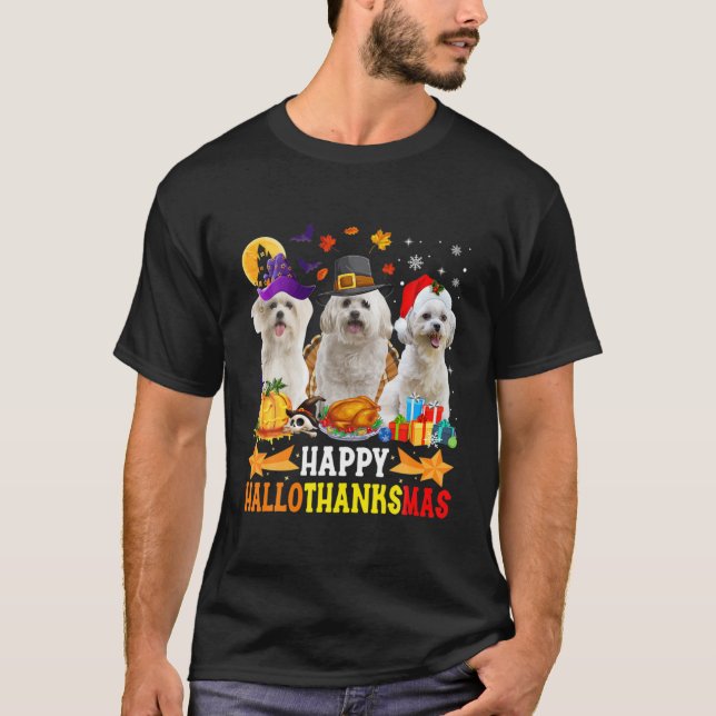 T-shirt Joyeux Hallothanksmas Amoureux des chiens maltais  (Devant)