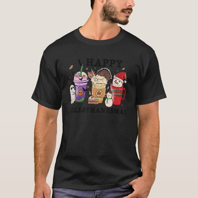 T-shirt Joyeux Hallothanksmas Café Thanksgiving Xmas Pompe (Devant)