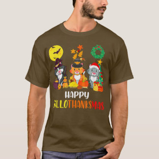 T-shirt Joyeux Hallothanksmas Chat Halloween Noël Merci