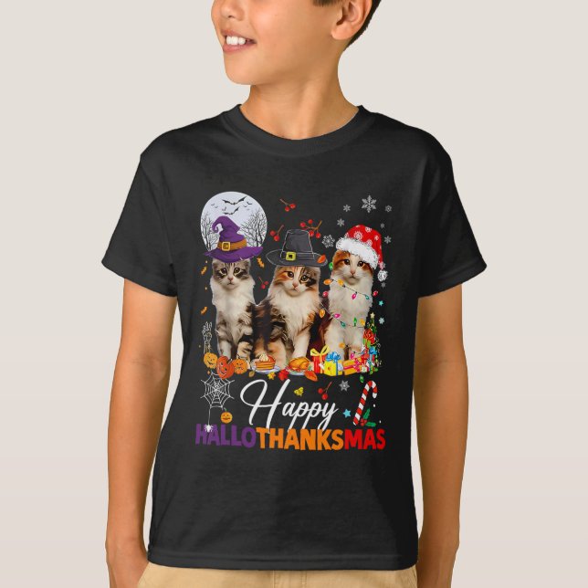 T-shirt Joyeux Hallothanksmas Chats Mignons Halloween Than (Devant)