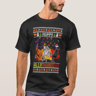 T-shirt Joyeux Hallothanksmas Cheval Sorcière Santa Chapea