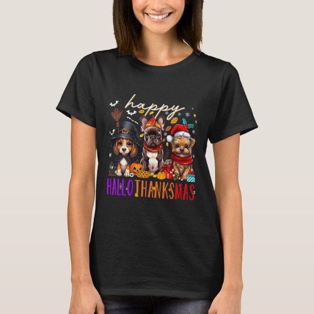 T-shirt Joyeux Hallothanksmas Chiens Halloween Thanksgivin (Devant)