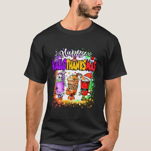 T-shirt Joyeux Hallothanksmas Citrouille Spice Latte Hallo (Devant)