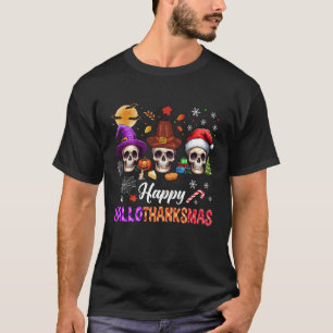 T-shirt Joyeux Hallothanksmas Crâne Halloween Thanksgiving