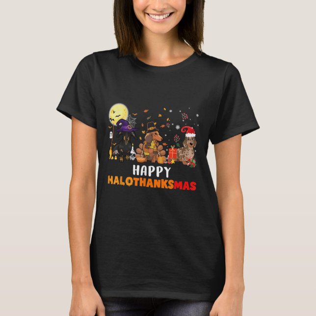 T-shirt Joyeux Hallothanksmas Dachshund Amoureux des chien (Devant)