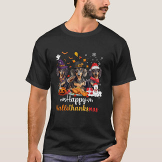 T-shirt Joyeux Hallothanksmas Dachshund Chien Halloween Ch
