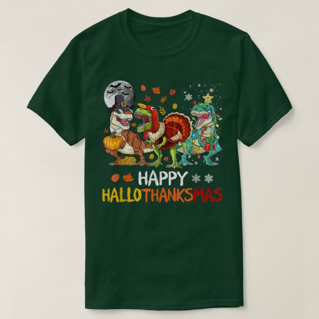 T-shirt Joyeux Hallothanksmas Dinosaur TRe Halloween Chris (Design devant)