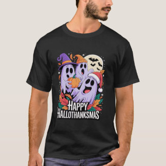 T-shirt Joyeux Hallothanksmas Fantômes et Citrouilles