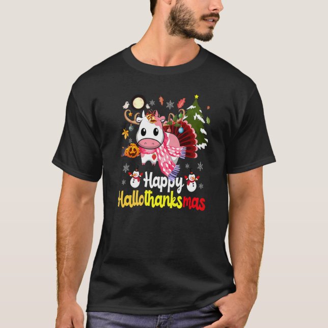 T-shirt Joyeux Hallothanksmas fraise vache Thanksgiving C (Devant)